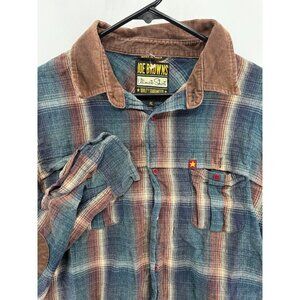 Joe Browns Plaid Flannel Shirt Check Pattern Men XL Elbow Patches